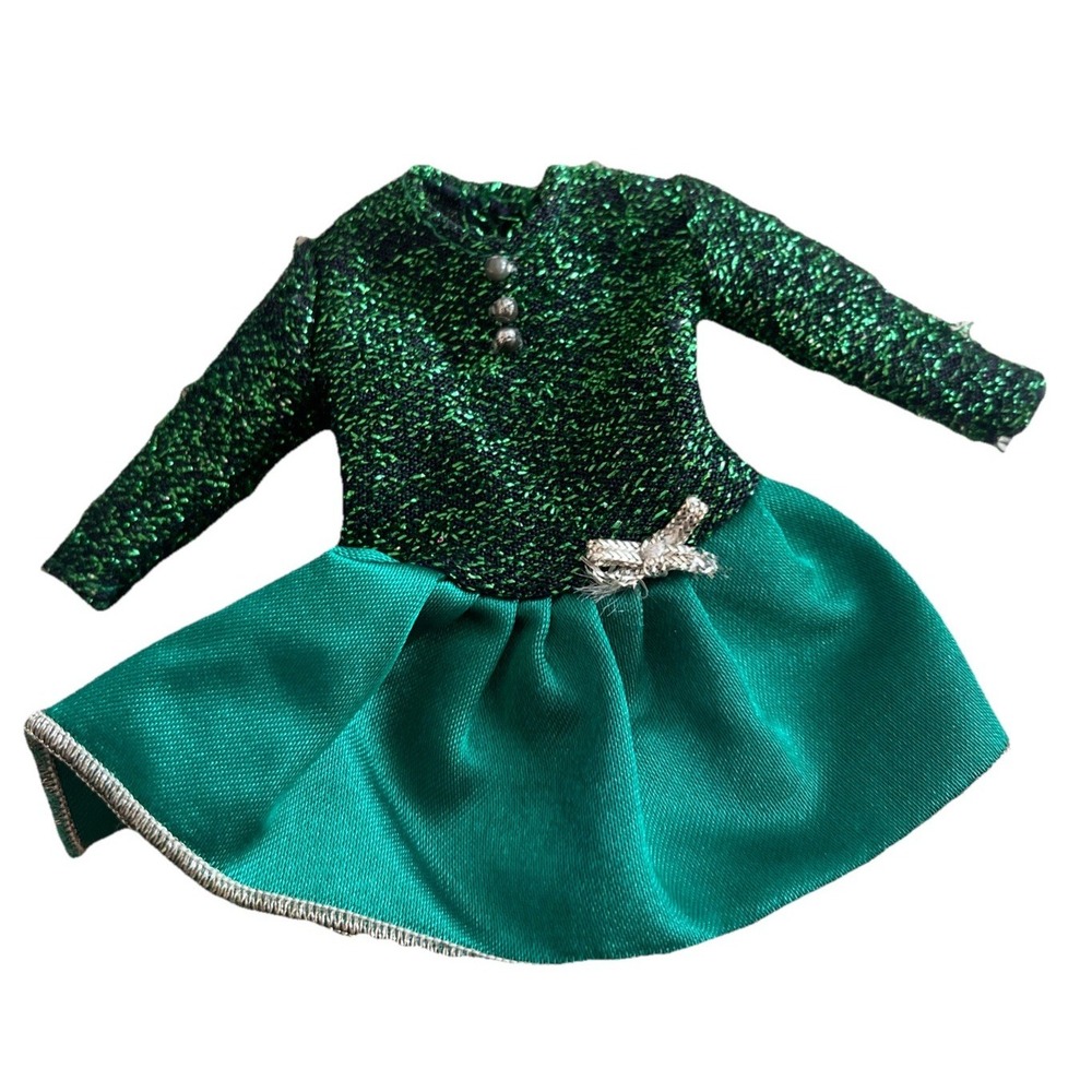 Vintage Barbie Green Holiday Dress Silver Bow at Waist
